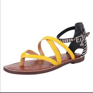 Sam Edelman Calf Hair Yellow/ Black/ White Striped Ankle Sandals.S8